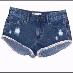 Juniors Medium Wash High Rise Denim Shorts